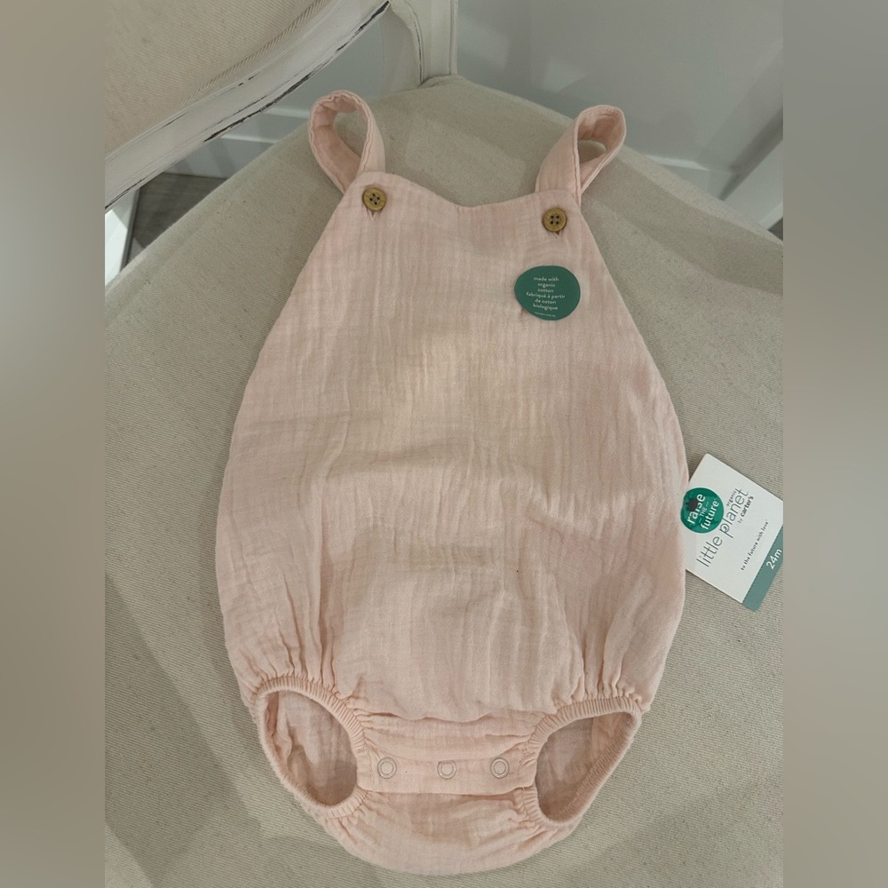 🦢 24 Mth Organic Baby Bubble Romper with Button Straps Sweet Pink NWT